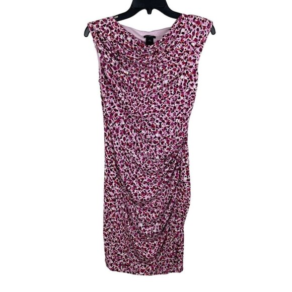 Ann Taylor Women Sleeveless Pink & Purple Abstract Print Draped Sheath Dress Siz - Picture 1 of 7